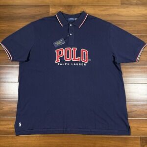 Polo Ralph Lauren Men's Size 3XB Navy Blue Spell Out Logo Mesh Polo Shirt